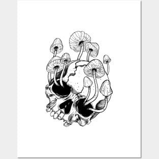 Overgrown skull. Mushrooms. Death - Life Posters and Art